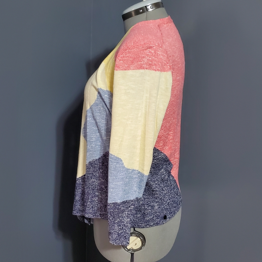 NWT NIC+ZOE Multicolor Open Front Cardigan Pastel Abstract Women's Size Large - Picture 2 of 8